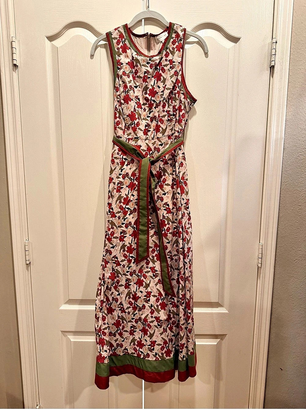 Entro Floral Maxi Dress Large Red Green Tie Waist